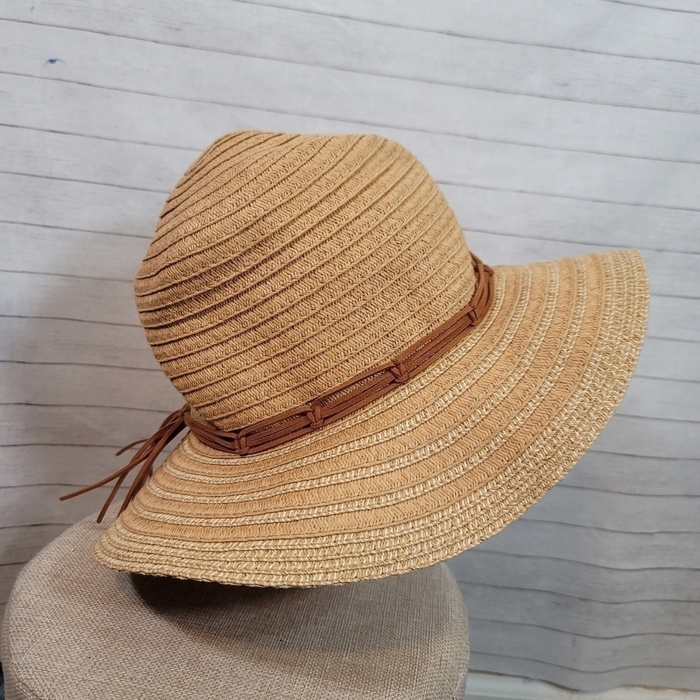 STEVE MADDEN PAPER BLEND STRAW HAT, W FAUX LEATHER WRAP DETAIL - Picture 5 of 11